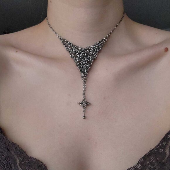 Vintage starlight silver rosary necklace ✦ unique handmade chainmail necklace ✦ - Picture 8 of 9